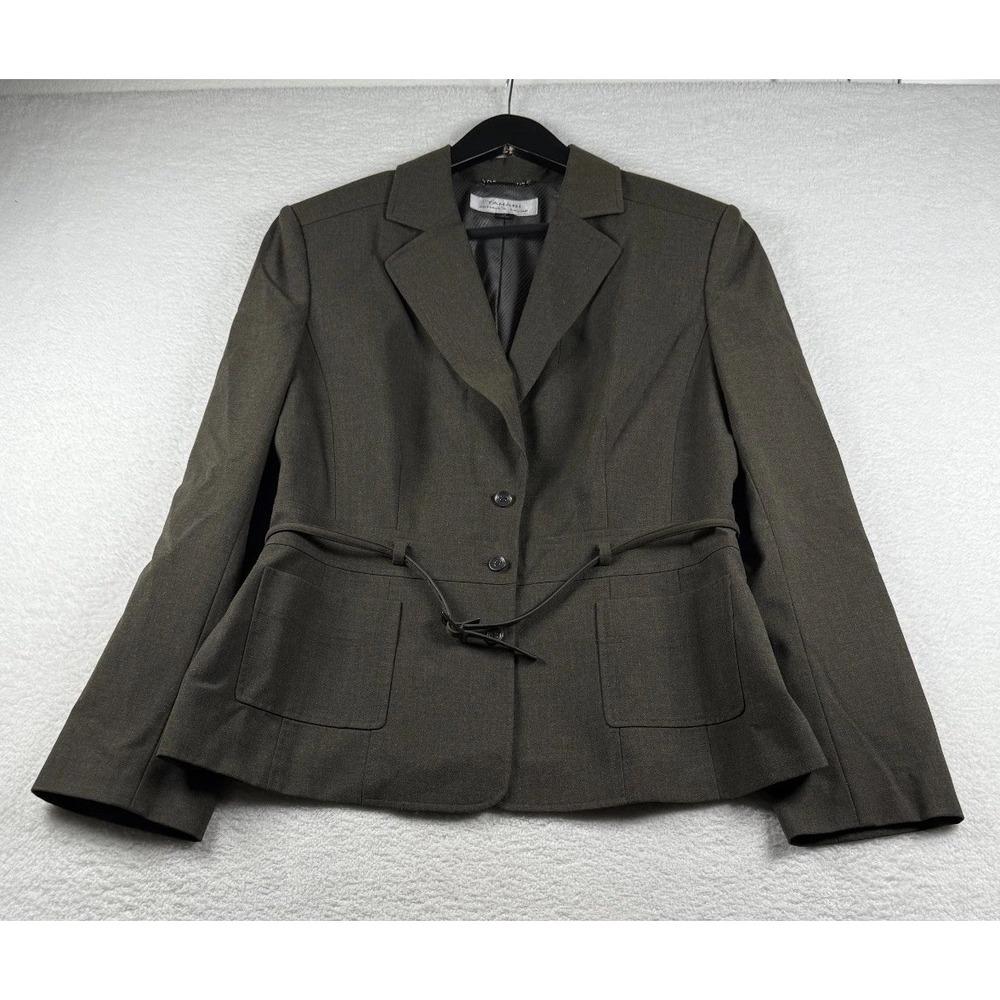 Tahari‎ Arthur S. Levine Blazer Jacket Womens 14 Green Belted Waist Notch Lapel